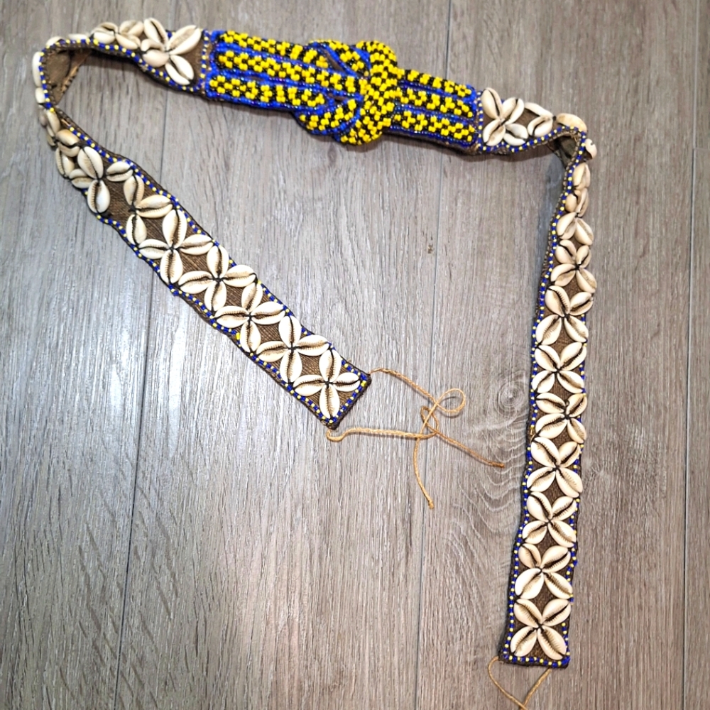 Vintage BOHO HIPPIE Beaded Shell Belt Hand Made ?? Beautiful Peice 38 "